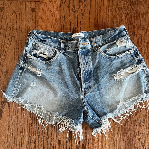 Moussy Pants - Frayed Denim Mini Shorts